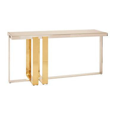 Demas Glass Console Table with Gold and Silver Finish Base
