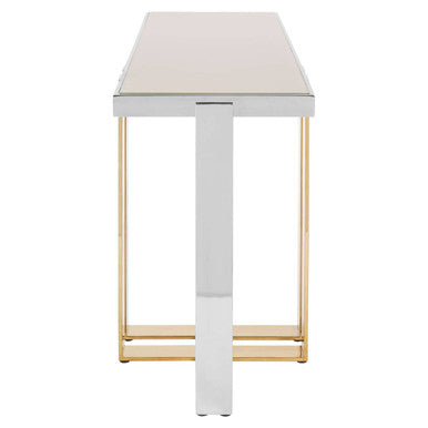 Demas Glass Console Table with Gold and Silver Finish Base