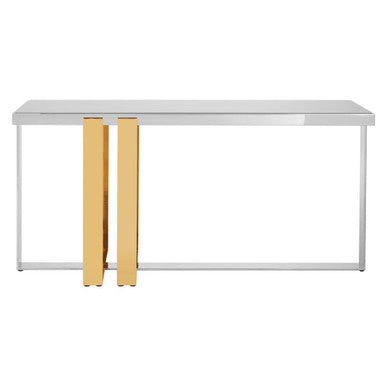 Demas Glass Console Table with Gold and Silver Finish Base