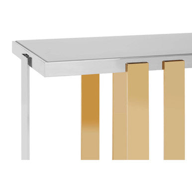 Demas Glass Console Table with Gold and Silver Finish Base