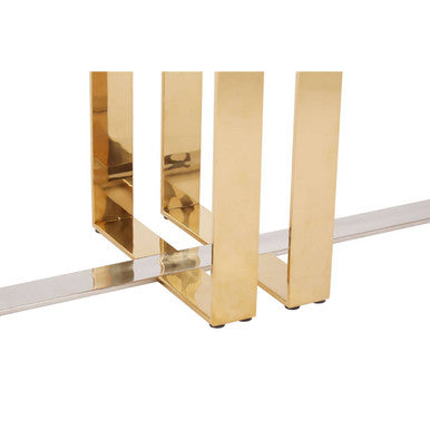 Demas Glass Console Table with Gold and Silver Finish Base