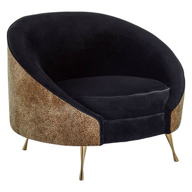 Manhattan Black Velvet and Leopard Print Cocoon Chair