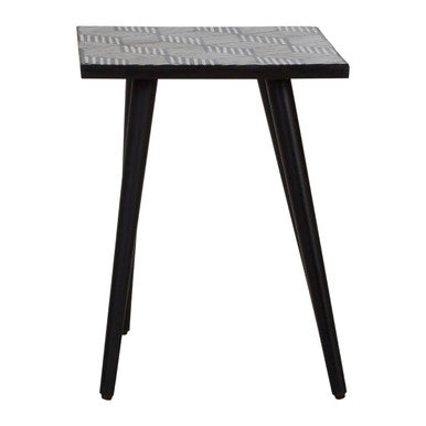 Boho Black and White Bone Inlay Acacia Wood Square Side Table