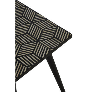Boho Black and White Bone Inlay Acacia Wood Square Side Table
