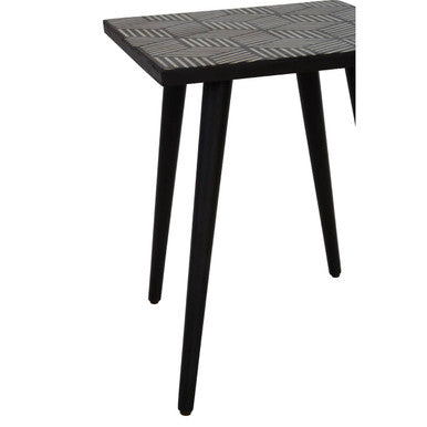 Boho Black and White Bone Inlay Acacia Wood Square Side Table