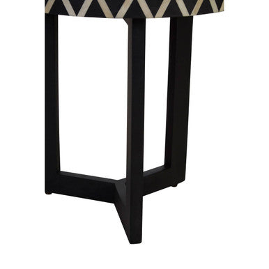 Boho Black and White Bone Inlay Acacia Wood Round Side Table