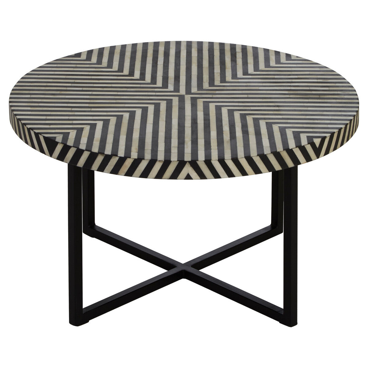 Boho Black and White Bone Inlay Coffee Table with Metal Base