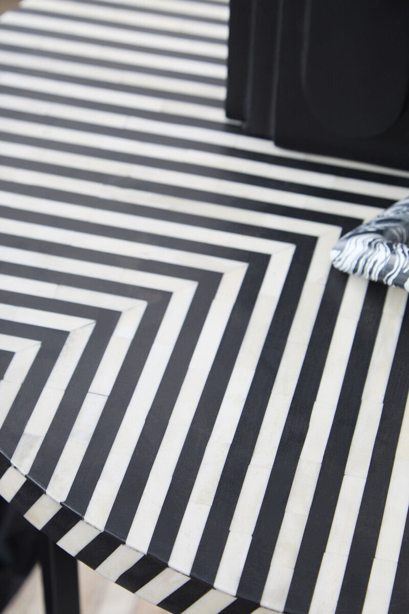 Boho Black and White Bone Inlay Coffee Table with Metal Base