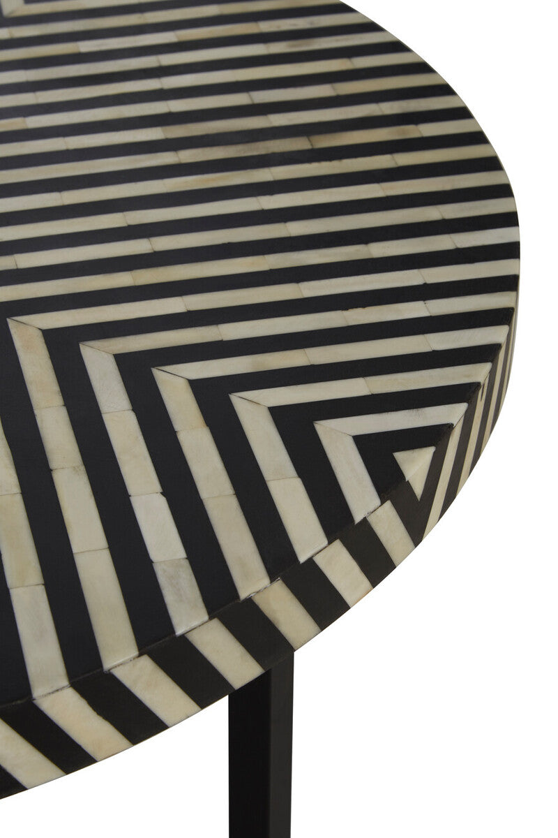 Boho Black and White Bone Inlay Coffee Table with Metal Base