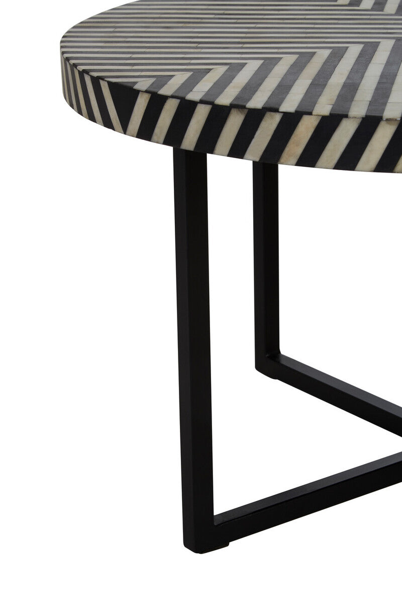 Boho Black and White Bone Inlay Coffee Table with Metal Base