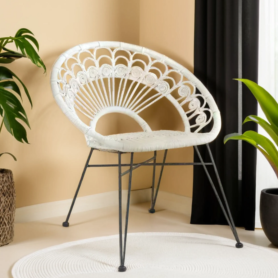Manado White Rattan Chair with Round Back