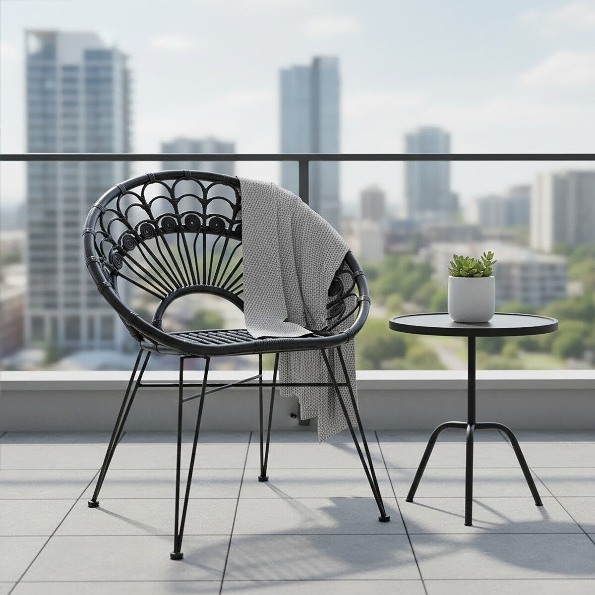 Manado Black Rattan Chair with Round Back
