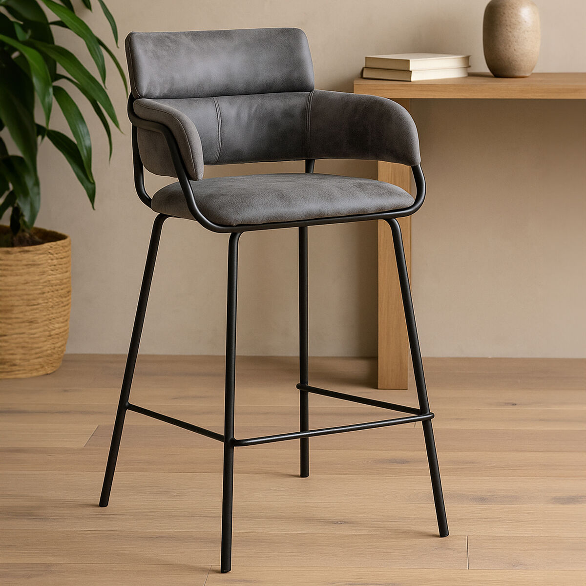 Tamzin Grey Leather Effect Bar Chair