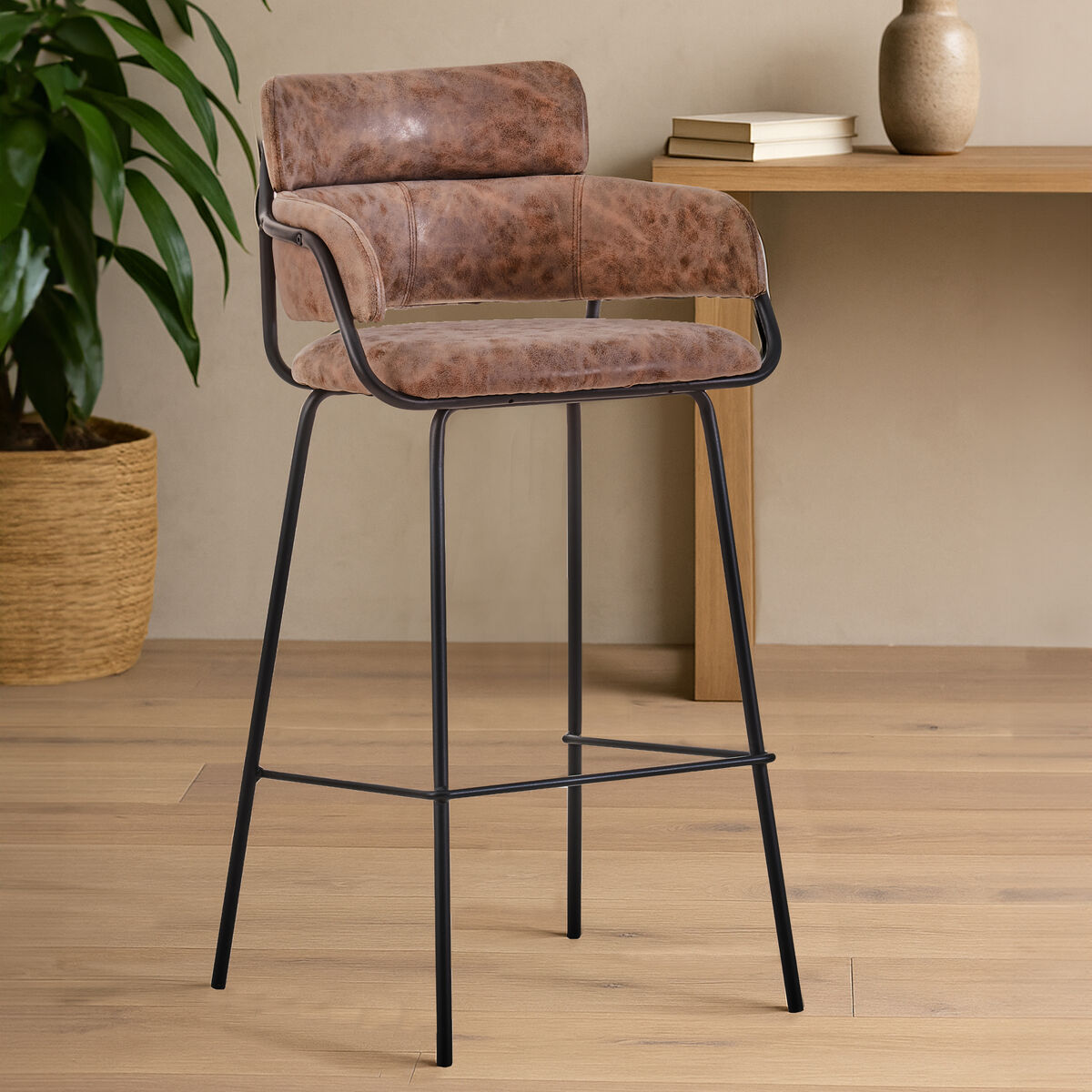 Tamzin Brown Leather Effect Bar Chair