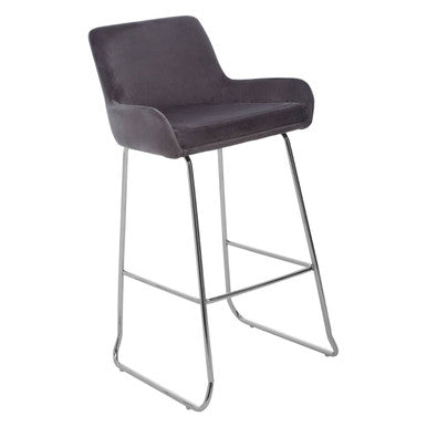 Tamzin Grey Velvet Bar Chair with Chrome Finish Frame