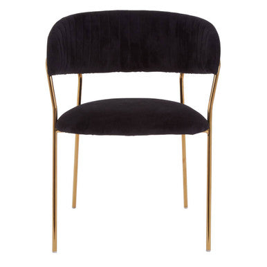 Black Velvet Channel Tufted Dining Chair with Gold Finish Legs | Tamzin