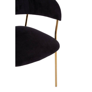 Black Velvet Channel Tufted Dining Chair with Gold Finish Legs | Tamzin