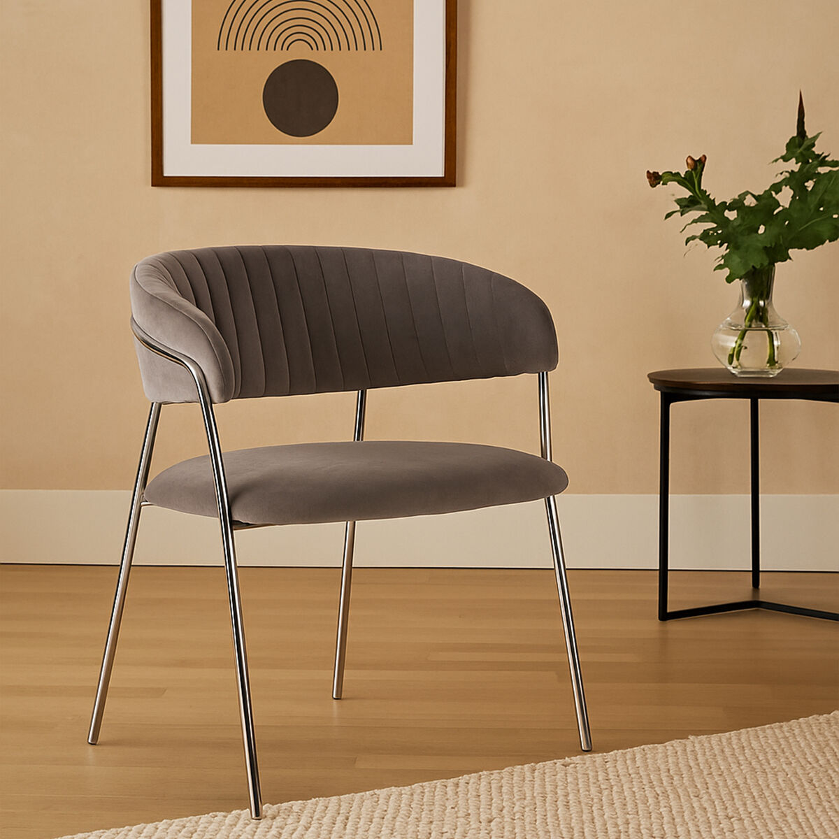 Tamzin Mink Velvet Curved Back Dining Chair