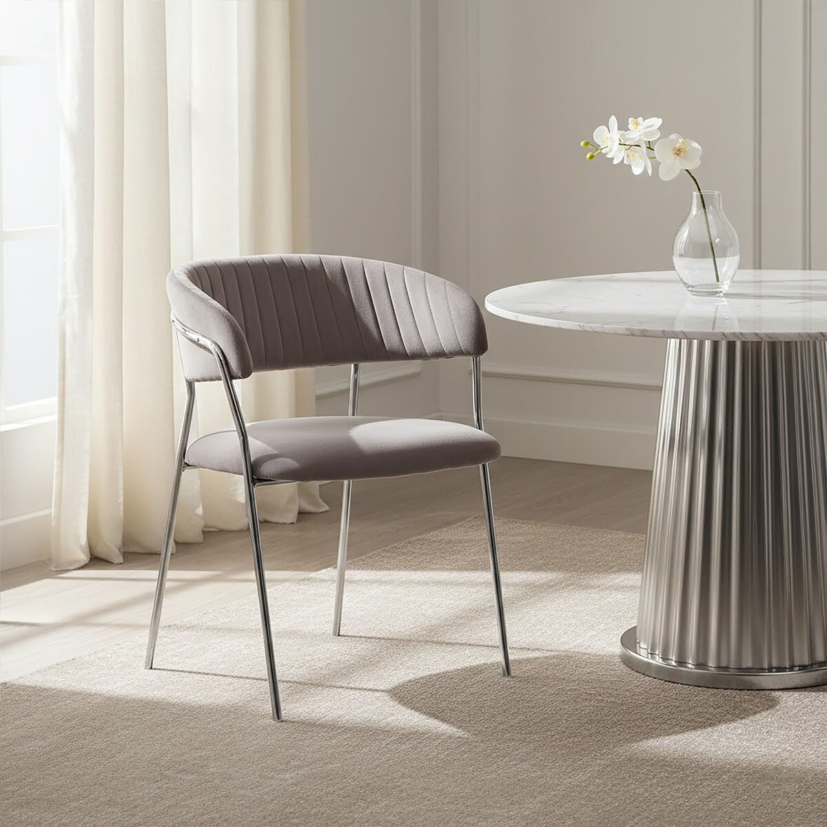 Tamzin Mink Velvet Curved Back Dining Chair