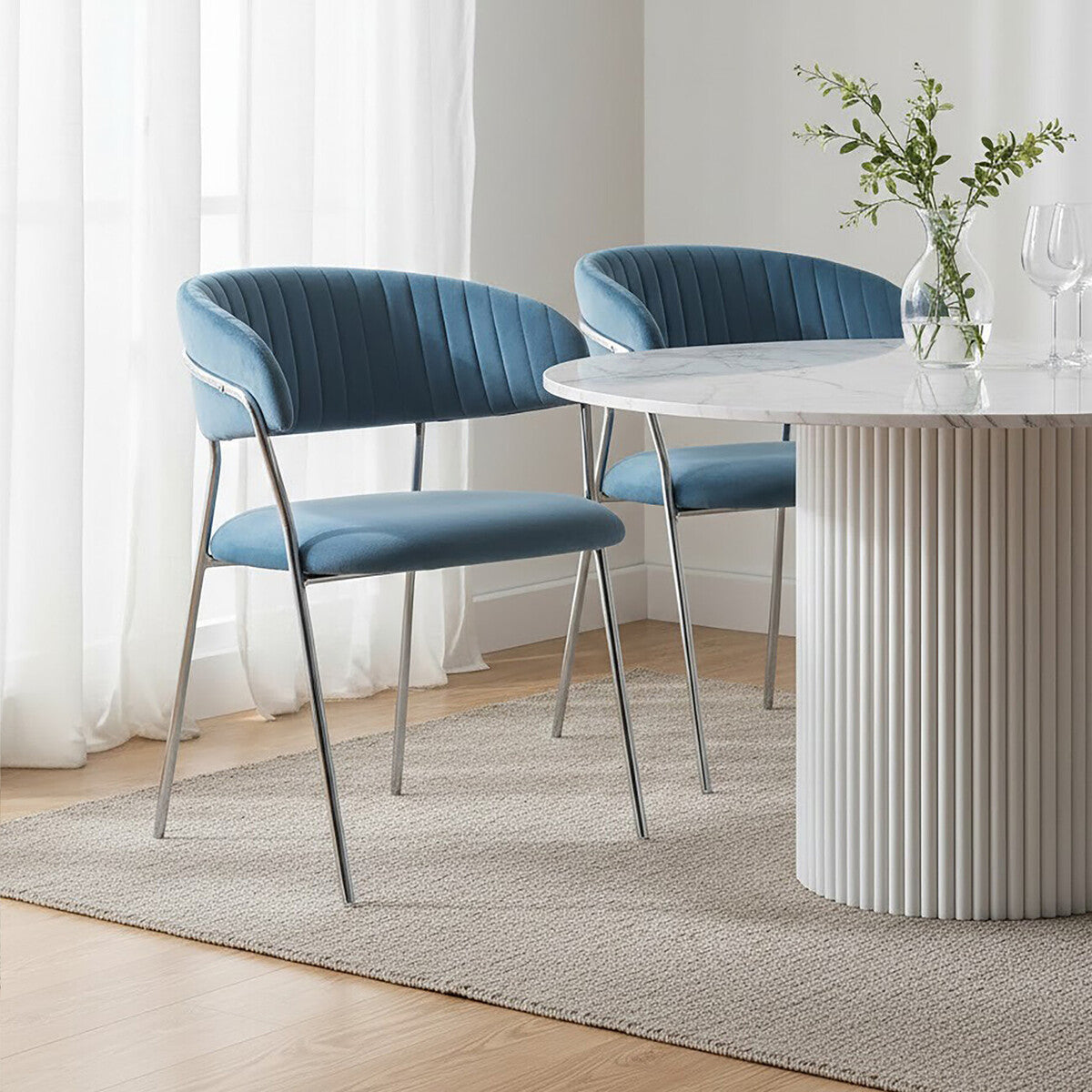 Tamzin Blue Velvet Curved Back Dining Chair