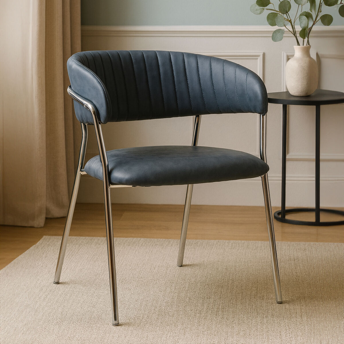 Dark Grey Leather Effect Curved Dining Chair | Tamzin