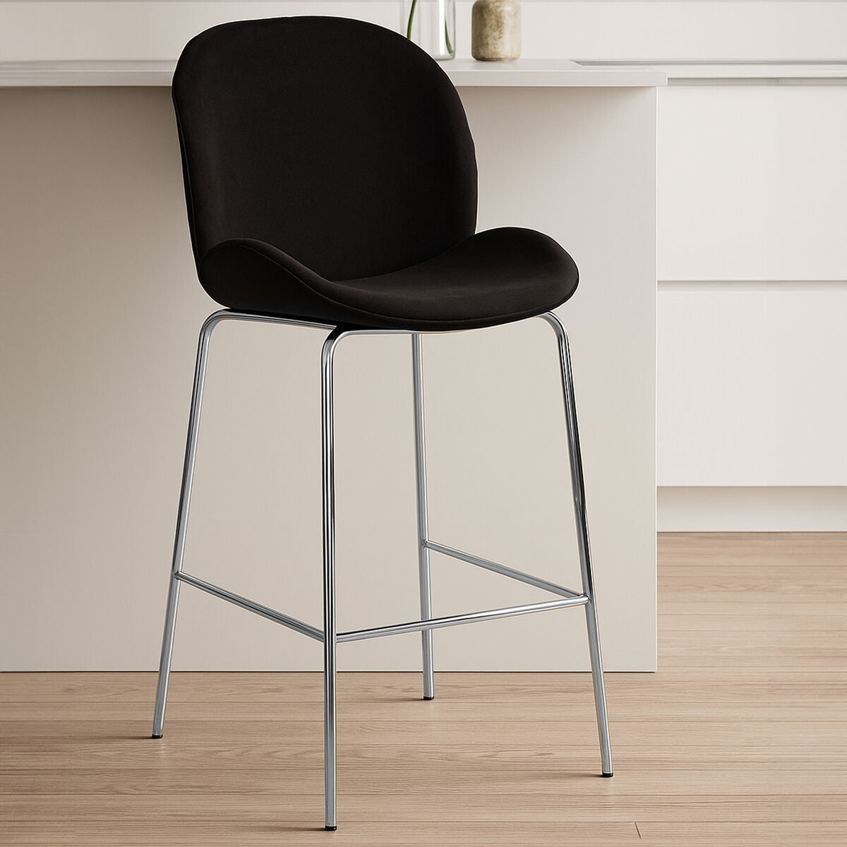 Black Velvet Chrome Finish Bar Chair | Tamzin