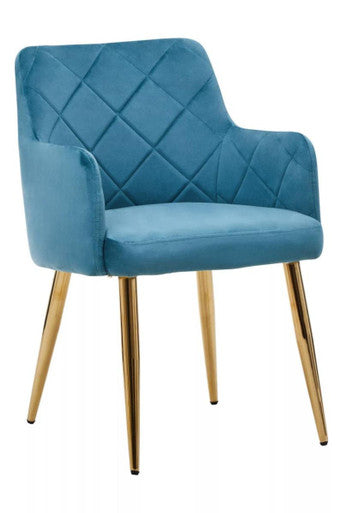 Tamzin Light Blue Velvet Quilted Dining Chair