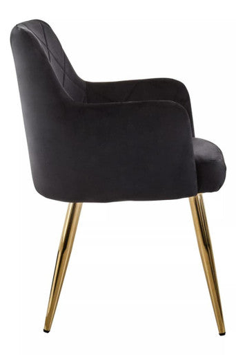 Black Velvet Quilted Dining Chair with Gold Finish Legs