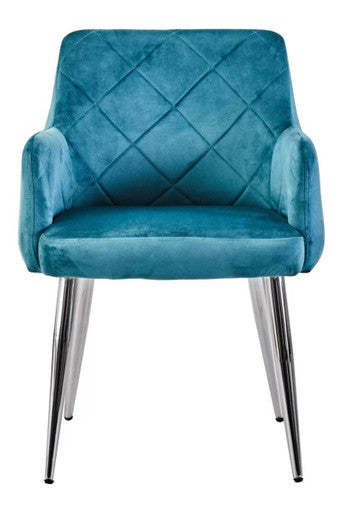 Tamzin Light Blue Velvet Quilted Dining Chair with Chrome Finish Legs