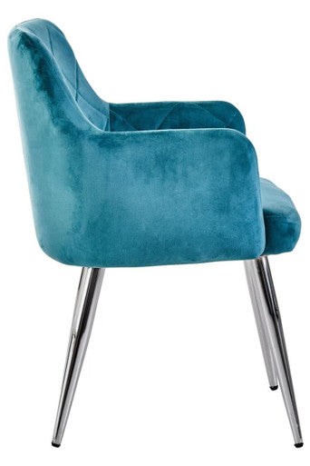 Light Blue Velvet Quilted Dining Chair with Chrome Finish Legs
