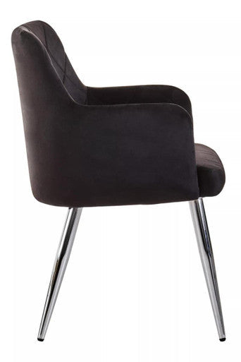 Black Velvet Quilted Dining Chair with Chrome Finish Legs