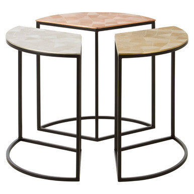 Mirano Gold Silver and Copper Set of 3 Side Tables