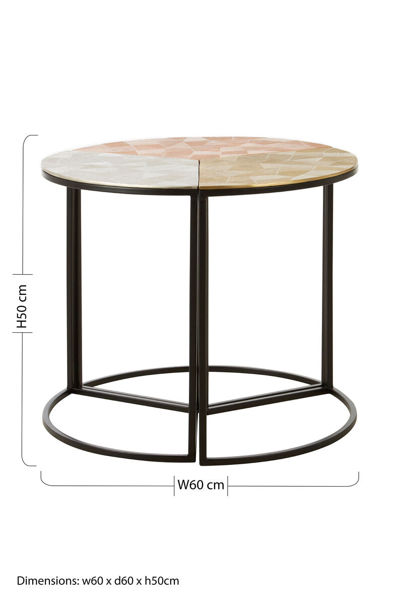 Mirano Gold Silver and Copper Set of 3 Side Tables