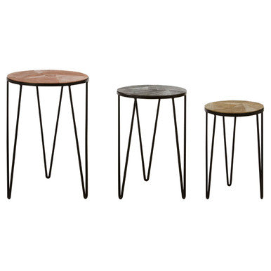 Mirano Copper Nickel and Gold Finish Set of 3 Side Tables