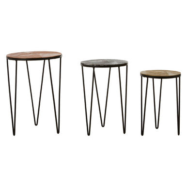 Mirano Copper Nickel and Gold Finish Set of 3 Side Tables