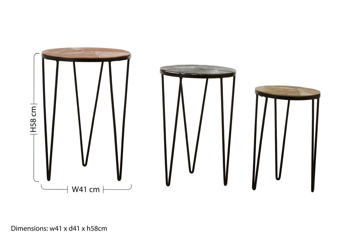 Mirano Copper Nickel and Gold Finish Set of 3 Side Tables