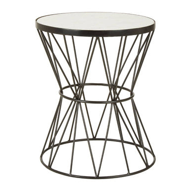 Rabia White Marble Round Side Table with Black Finish Base