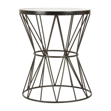 Rabia White Marble Round Side Table with Black Finish Base