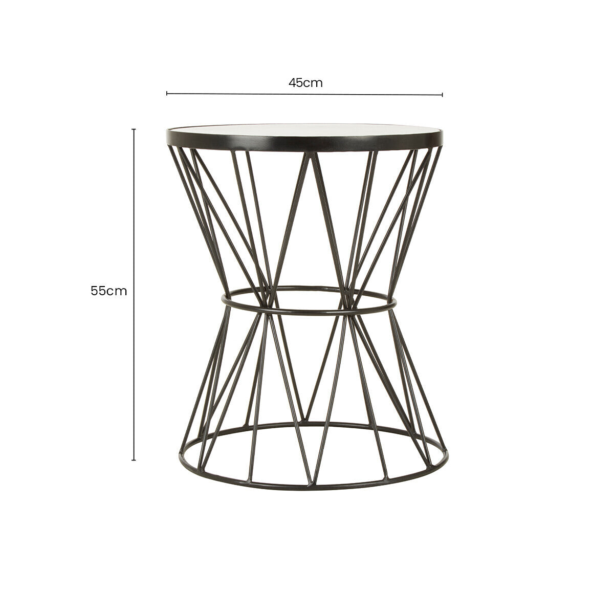 Rabia White Marble Round Side Table with Black Finish Base