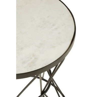 Rabia White Marble Round Side Table with Black Finish Base