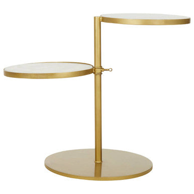Rabia White Marble and Brass Finish 2 Tier Side Table