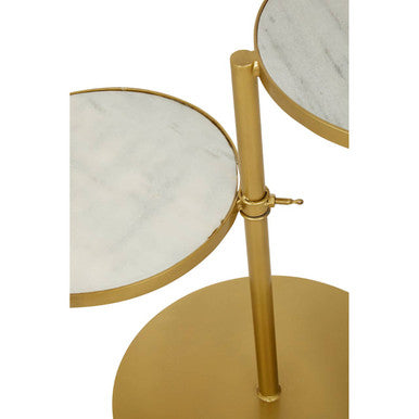 Rabia White Marble and Brass Finish 2 Tier Side Table
