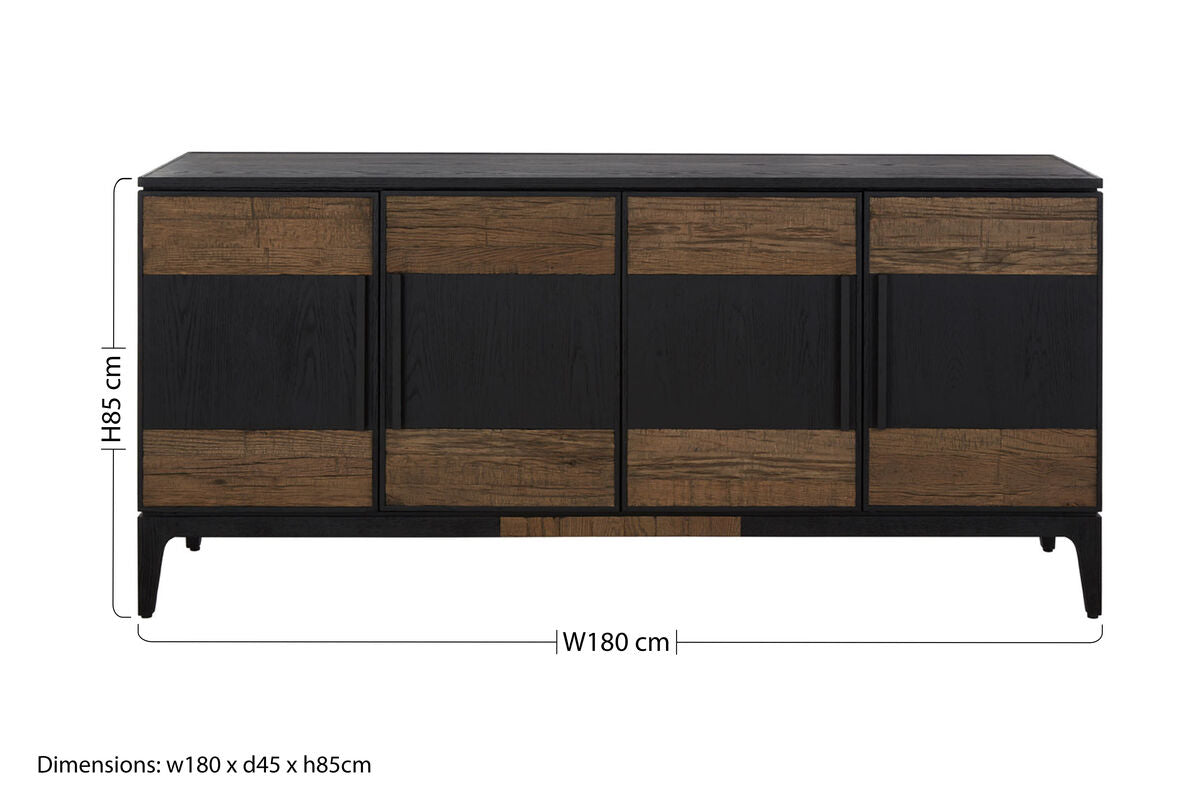 Salvar Natural and Black Oak Wood 4 Door Sideboard
