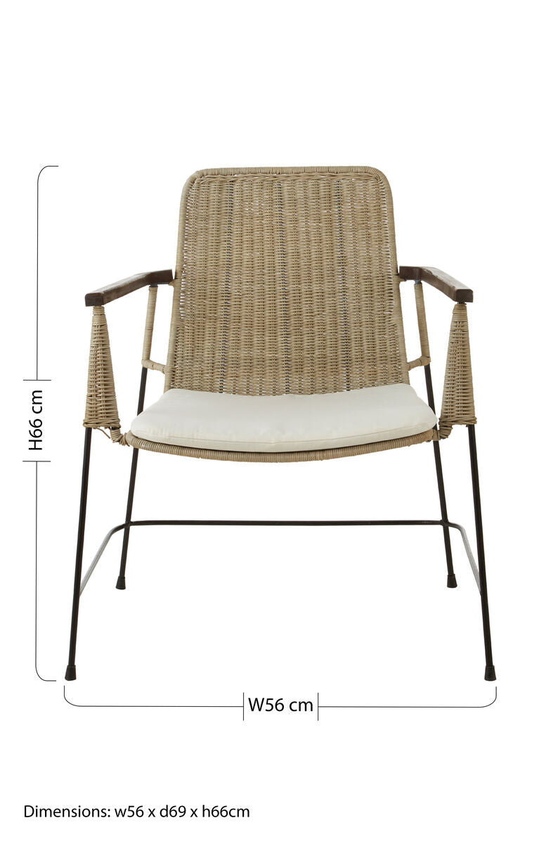 Java Grey Wash Kubu Rattan Armchair with Cushioned Seat