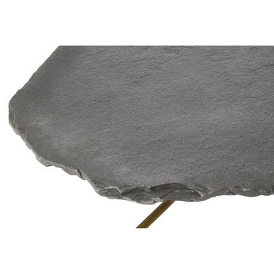 Rany Grey Stone and Antique Brass Coffee Table with Freeform Edge