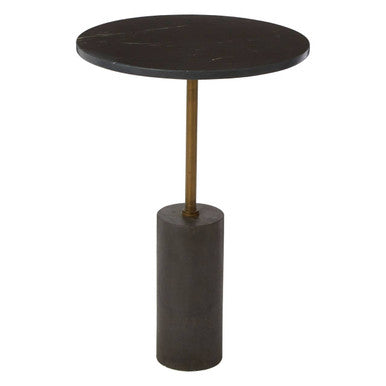Rany Black Marble and Antique Brass Finish Side Table
