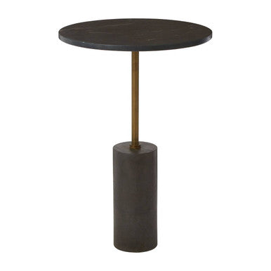 Rany Black Marble and Antique Brass Finish Side Table