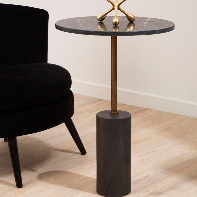 Rany Black Marble and Antique Brass Finish Side Table