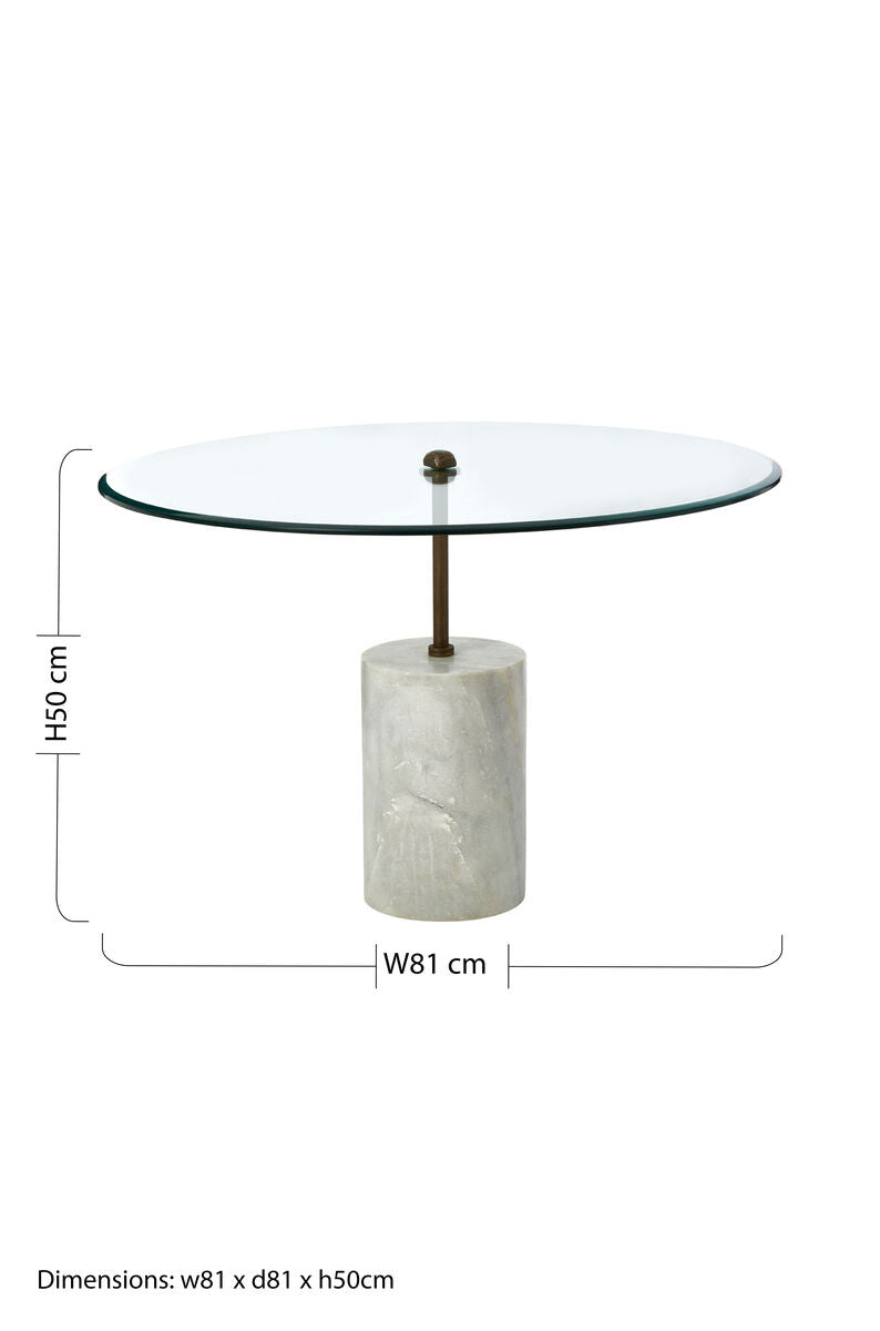 Rany Clear Glass and White Marble Side Table