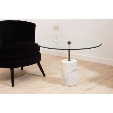Rany Clear Glass and White Marble Side Table
